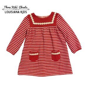 Baby Boden 2-3Y Red Striped Daisy Pocket Dress